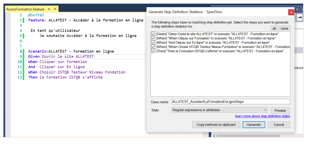 Automatiser tests C# BDD Spekflow