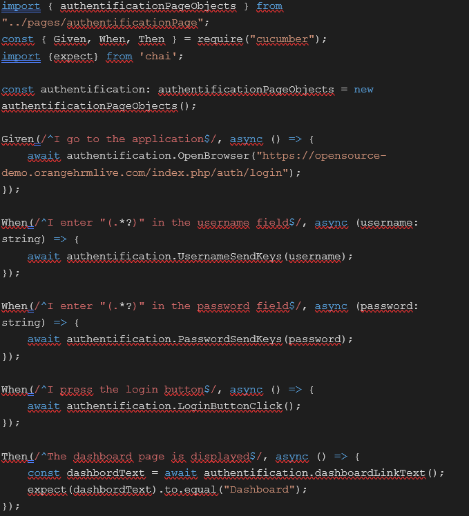 Step-definitions Cucumber en TypeScript