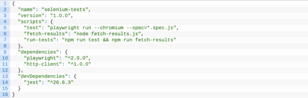 Un fichier Package.json avec les étapes ci-dessus ChatGPT test logiciel 