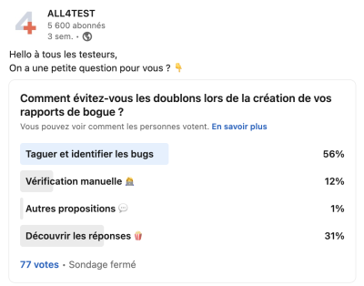 Sondage test logiciel - Comment évitez-vous les doublons lors de la création de vos rapports de bogue?