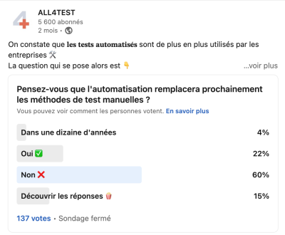 Sondage test logiciel - Pensez-vous que l'automatisation remplacera prochainement les methodes de test manuelles ?