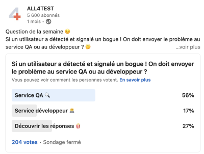 Si un utilisateur a détecté et signalé un bogue! On doit envoyer le problème au service QA ou au développeur? Sondage test logiciel
